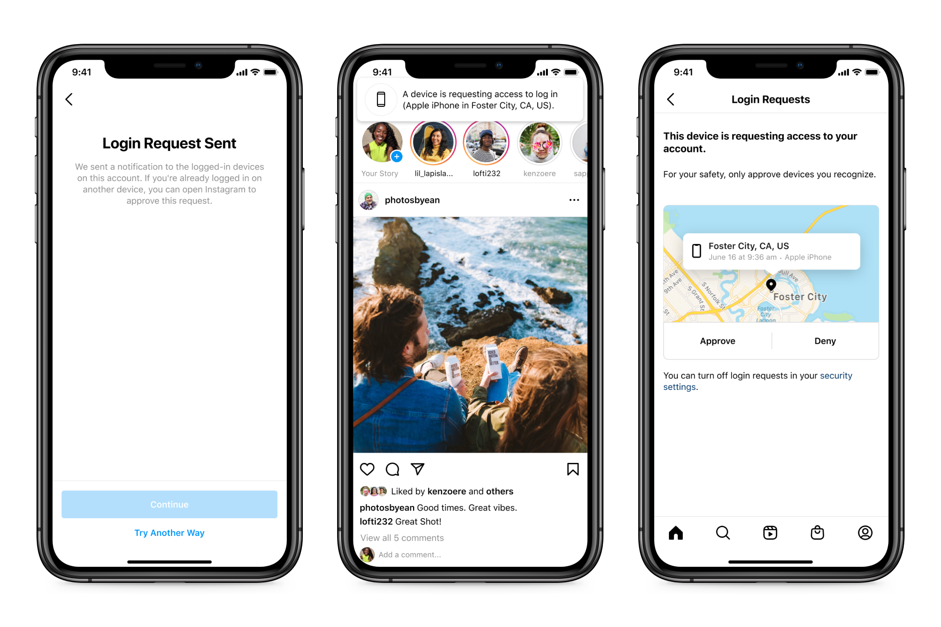 Screenshot of login request on Instagram